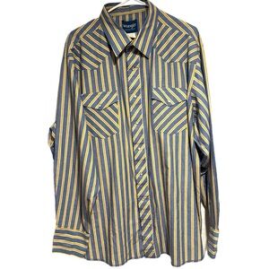 Vintage 90s Wrangler Blue and Yellow Pearl Snap Button Down Shirt